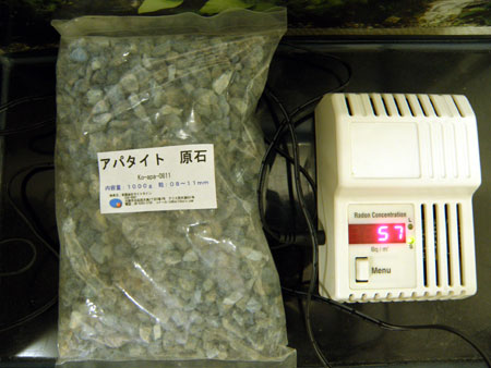 アパタイト原石のベクレル数は57Ｂｑで安定した。