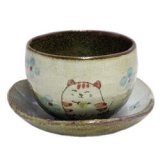 陶碗皿　花猫(紅)　[美濃焼]