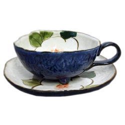 画像1: コーヒー碗皿　色釉白花　[瀬戸焼]