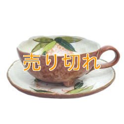 画像1: コーヒー碗皿　色釉紅花　[瀬戸焼]