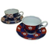 錦間取紋様　コーヒー碗皿(2客セット)　[波佐見焼]
