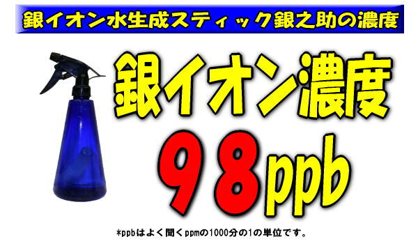 銀イオン水生成スティック銀之助の銀イオン濃度