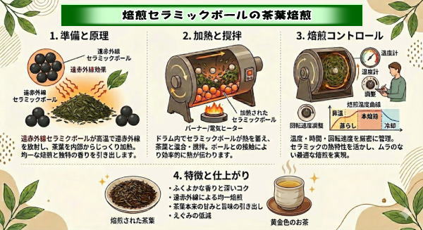 焙煎セラミックボールの茶葉焙煎