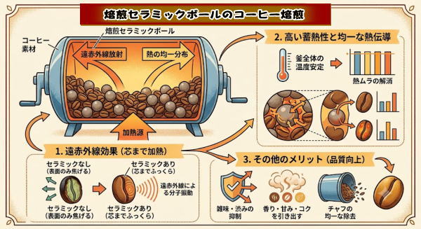 焙煎セラミックボールのコーヒー豆焙煎