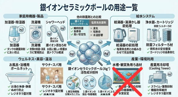 銀イオンセラミックボールの用途一覧