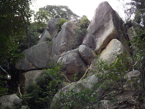 岩社の奥に鎮座するのが越木岩神社の甑岩(こしきいわ)