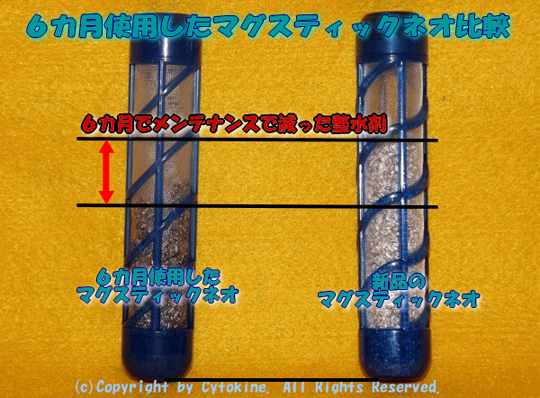 水素水を発生させるために６カ月間で消耗したマグステックネオのマグネシウムの比較写真