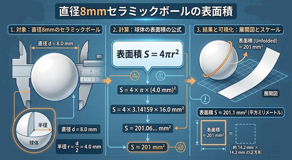 直径8mmのセラミックボールの表面積