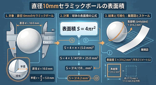 直径10mmのセラミックボールの表面積