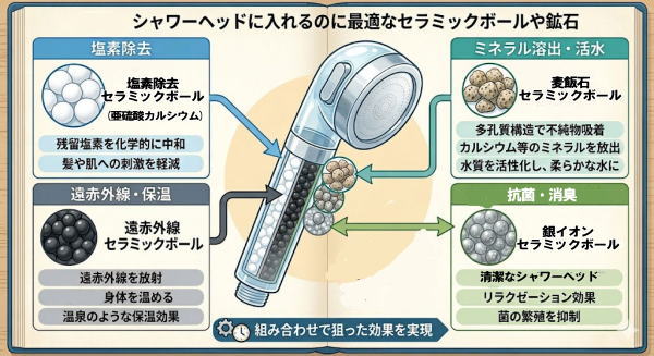 シャワーヘッドに入れて使用するのに最適なセラミックボール