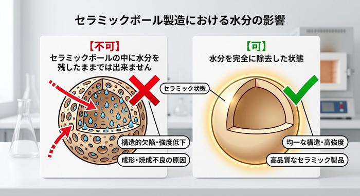 セラミックボール製造における水分の影響