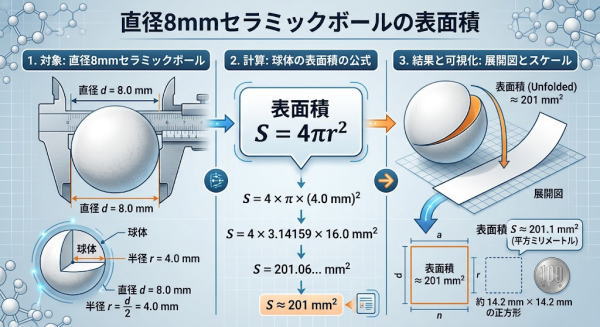 直径8mmのセラミックボールの表面積の計算式