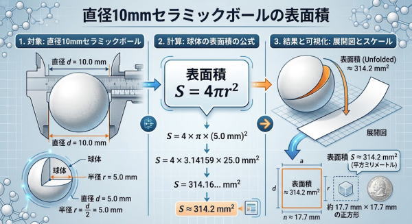 直径10mmのセラミックボールの表面積の計算式