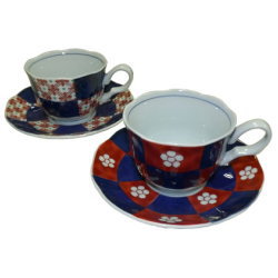錦間取紋様　コーヒー碗皿(2客セット)　[波佐見焼]